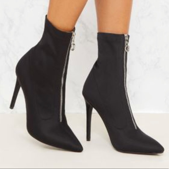 NIB Black Zip Up Booties by Pretty Little Thing - Picture 1 of 4